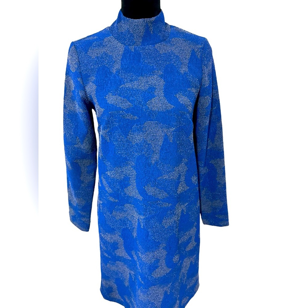 Hunter Bell Dress | Blue textured long sleeve dress | blue vintage style dress - Picture 8 of 10